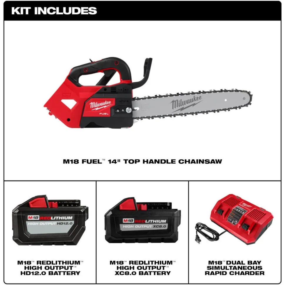 Milwaukee M18 FUEL 14" Top Handle Chainsaw Two Battery Kit 2826-22T