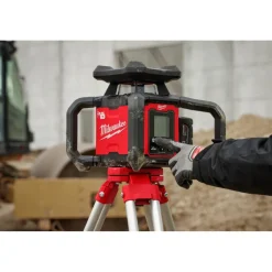 Milwaukee M18 Red Exterior Dual Slope Rotary Laser Level Kit w/ Receiver, Remote, Grade Rod & Tripod 3704-21T