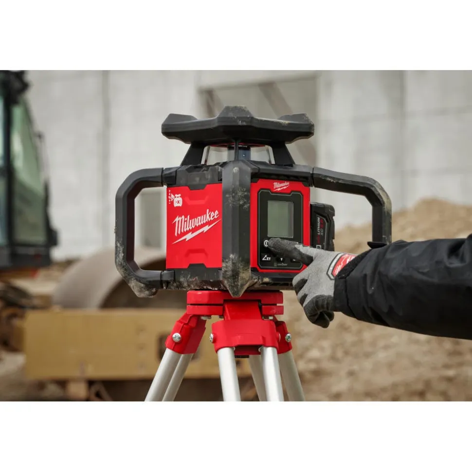 Milwaukee M18 Red Exterior Dual Slope Rotary Laser Level Kit w/ Receiver, Remote, Grade Rod & Tripod 3704-21T