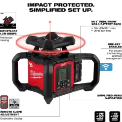 Milwaukee M18 Red Exterior Dual Slope Rotary Laser Level Kit w/ Receiver & Remote 3704-21
