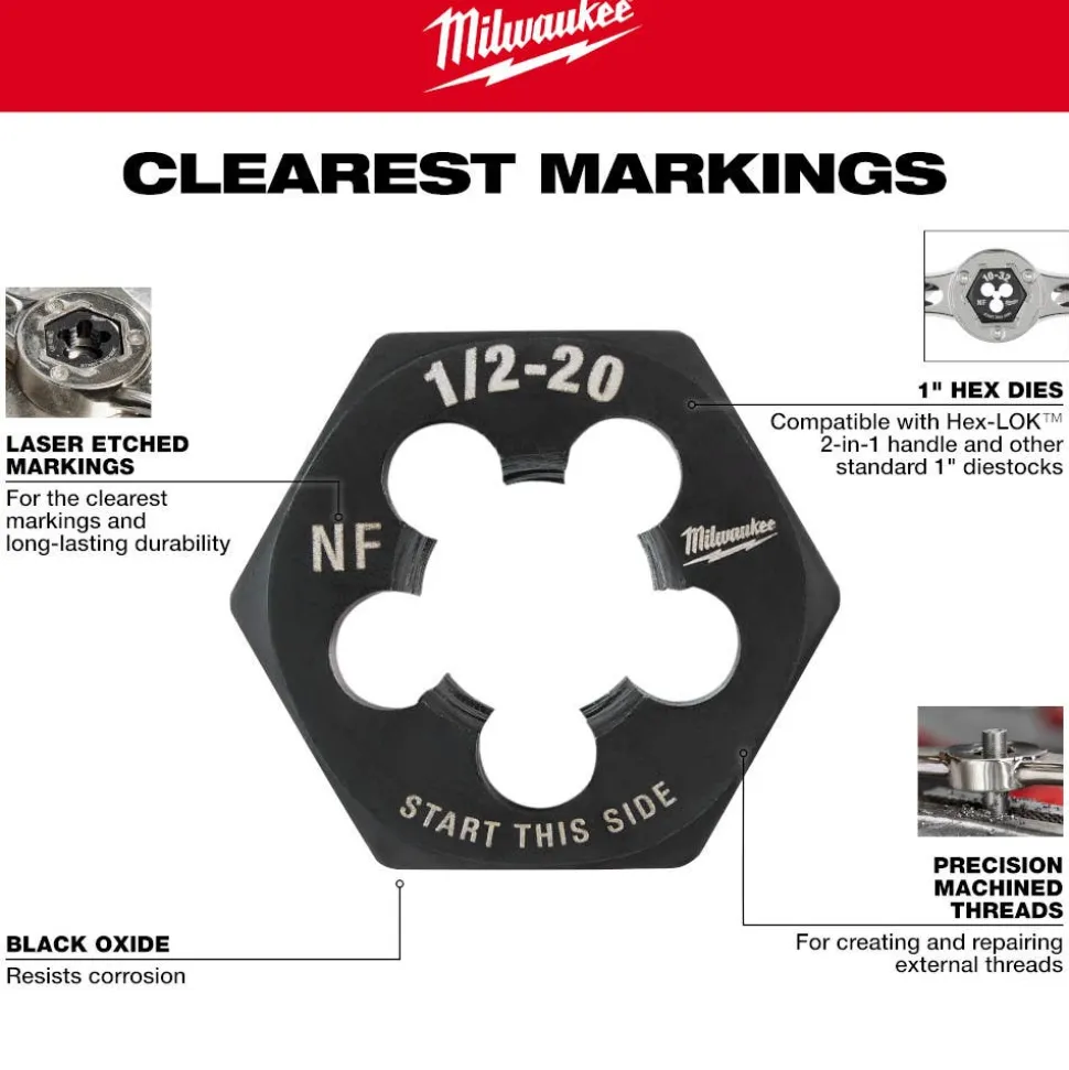 Milwaukee 1/4"-20 NC 1-Inch Hex Threading Die 49-57-5334