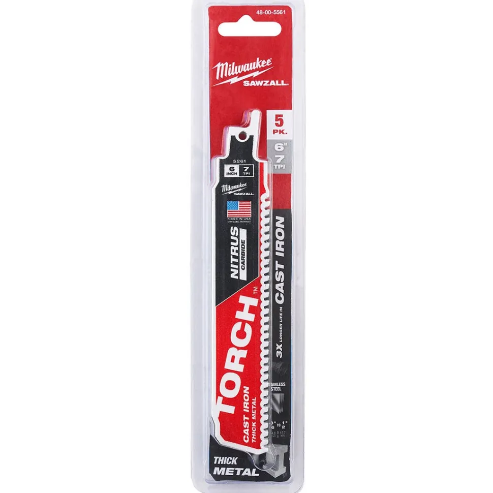 Milwaukee 6" NITRUS Carbide CAST IRON Torch Sawzall Blade (5 Pack) 48-00-5561