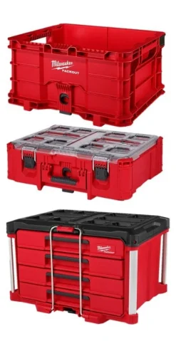 Milwaukee PACKOUT 4 Drawer Tool Box & PACKOUT Crate & PACKOUT Deep Organizer