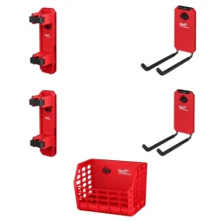 Milwaukee PACKOUT (2) Long Handle Holder, (2) 9" Straight Hook, & Compact Basket Accessory Bundle