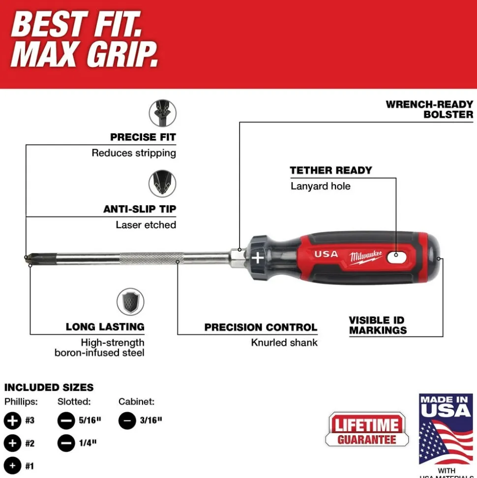 Milwaukee 6 Piece Cushion Grip Screwdriver Set (USA) MT200-6