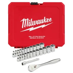 Milwaukee 25 Piece 1/4" Drive Metric & SAE Ratchet and Socket Set w/ FOUR FLAT SIDES 48-22-9044