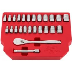 Milwaukee 25 Piece 1/4" Drive Metric & SAE Ratchet and Socket Set w/ FOUR FLAT SIDES 48-22-9044