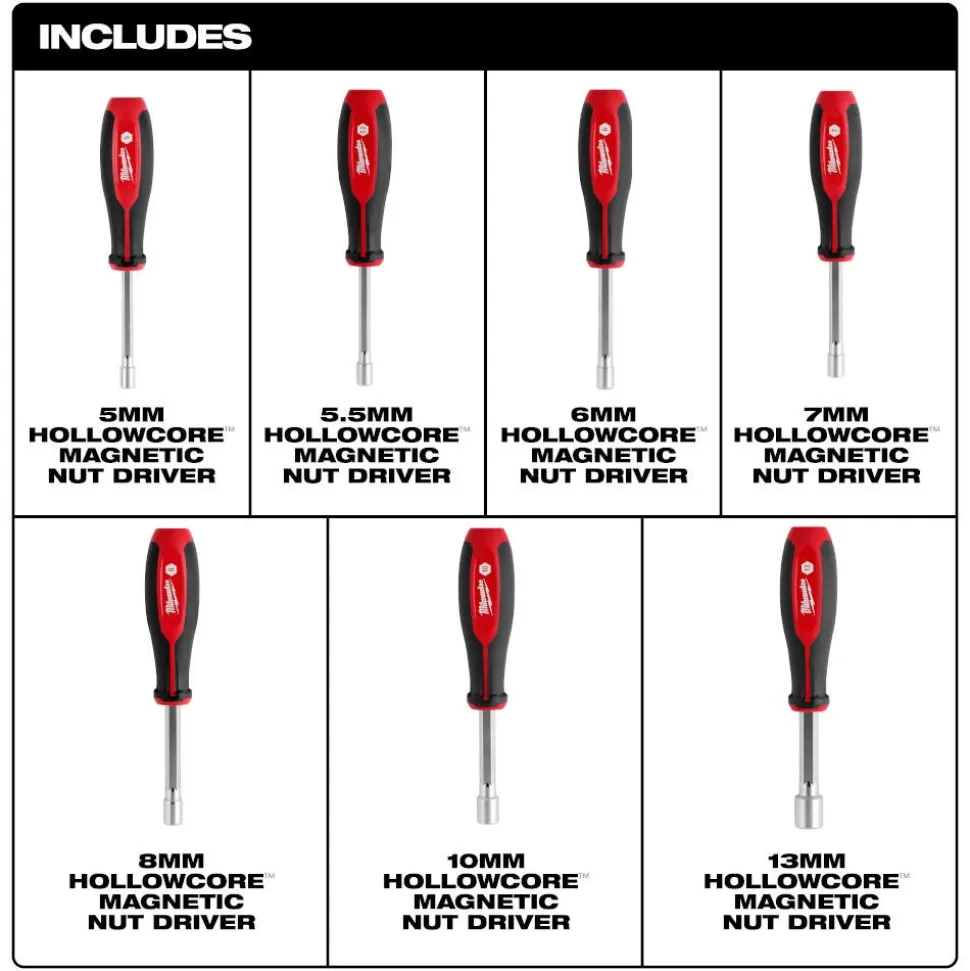 Milwaukee 7 Piece Metric HollowCore Magnetic Nut Driver Set 48-22-2548