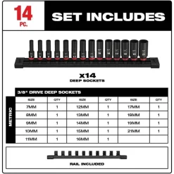 Milwaukee 14 Piece Shockwave Impact Duty 3/8