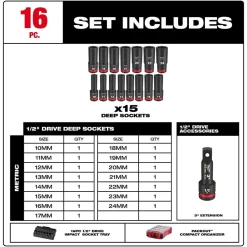 Milwaukee 16 Piece SHOCKWAVE Impact Duty 1/2