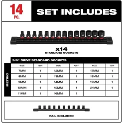 Milwaukee 14 Piece Shockwave Impact Duty 3/8" Drive Metric Standard 6 Point Socket Set 49-66-7007