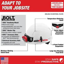 Milwaukee Red Front Brim Vented Type 1 Class C Hard Hat w/ 4pt Ratcheting Suspension 48-73-1208