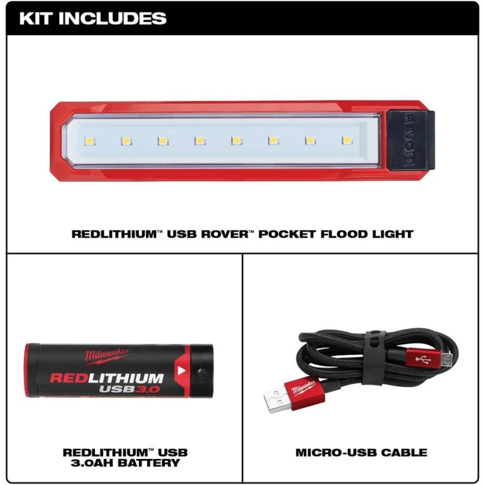Milwaukee REDLITHIUM USB ROVER Rechargeable 445 Lumen Pocket Flood Light (3.0Ah) Kit 2112-21