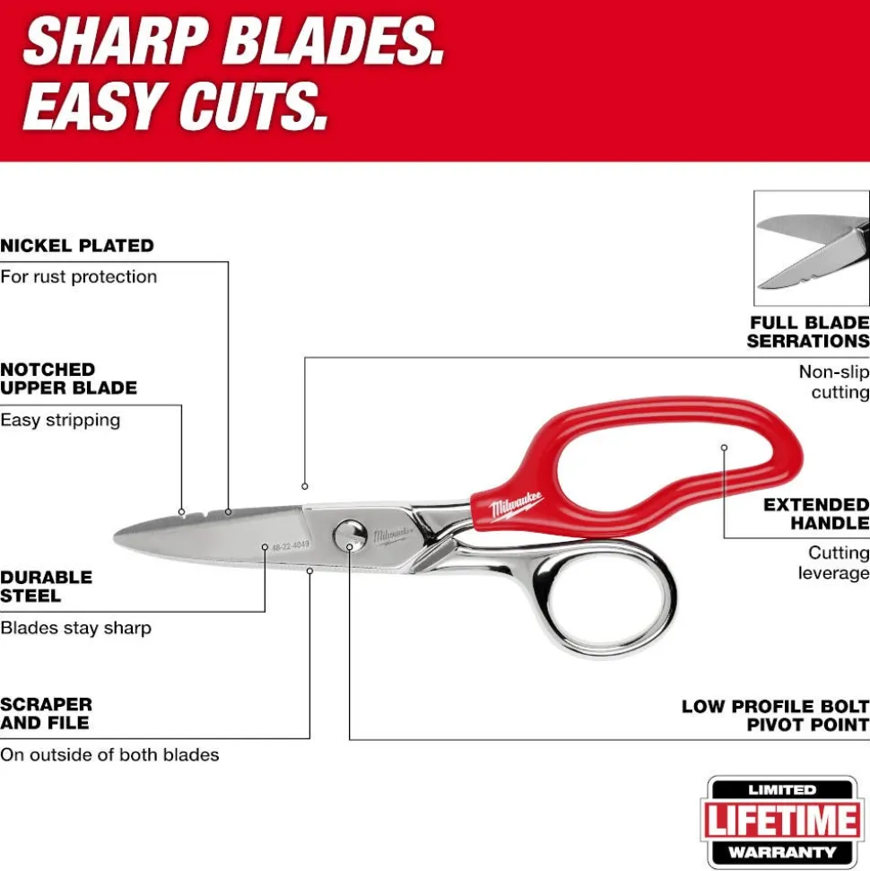 Milwaukee Tool Electrician Scissors with Extended Handle 48-22-4049