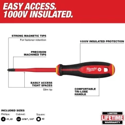 Milwaukee Tool 6 Piece 1000V Insulated Slim Tip Screwdriver Set 48-22-2206