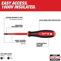 Milwaukee Tool 2 Piece 1000V Insulated Slim Tip Screwdriver Set 48-22-2207