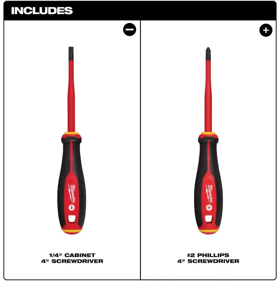 Milwaukee Tool 2 Piece 1000V Insulated Slim Tip Screwdriver Set 48-22-2207