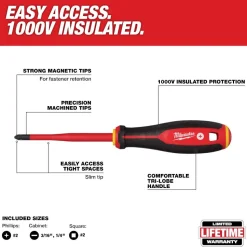 Milwaukee Tool 4 Piece 1000V Insulated Slim Tip Screwdriver Set 48-22-2219