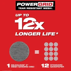 Milwaukee Tools 3” Assorted 80, 120, 180 Grit Mesh Sanding Discs with POWERGRID Tear Resistant Mesh – 12 pk + Pad Saver 48-80-6405
