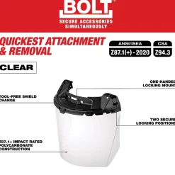 Milwaukee Tools BOLT Task Full Face Shield - Clear Uncoated Lens (Compatible with Milwaukee BOLT Safety Helmets & BOLT Hard Hats) 48-73-1460