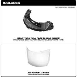 Milwaukee Tools BOLT Task Full Face Shield - Clear Uncoated Lens (Compatible with Milwaukee BOLT Safety Helmets & BOLT Hard Hats) 48-73-1460