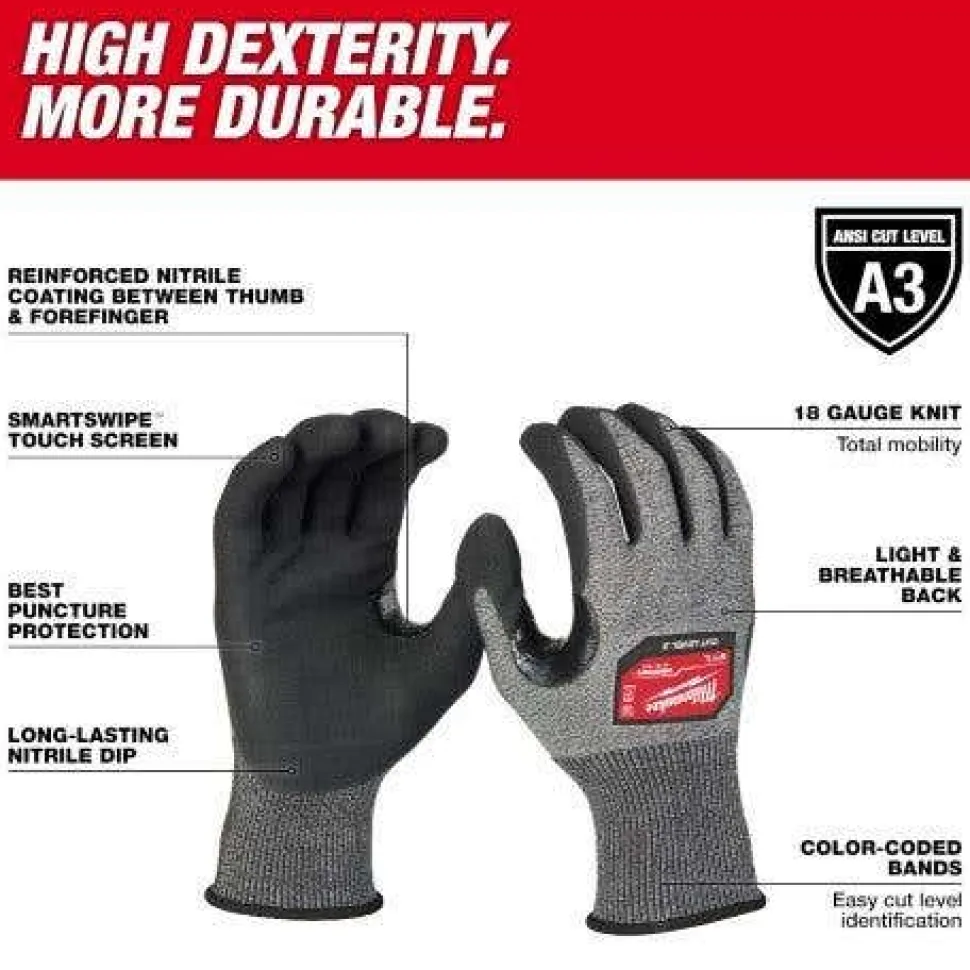 Milwaukee Tools Cut Level 3 High-Dexterity Nitrile Dipped Gloves 48-73-713