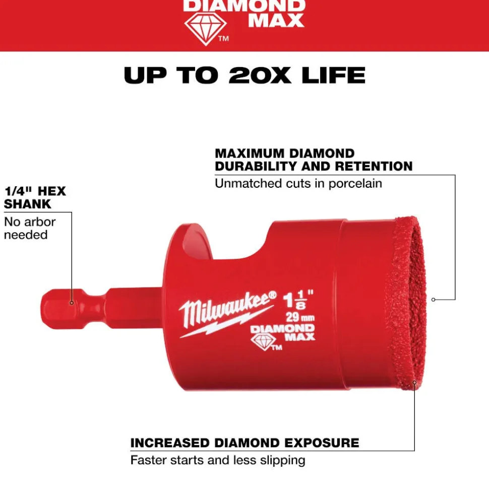 Milwaukee Tools 1-1/8" Diamond Max Hole Saw Bit 49-56-0518
