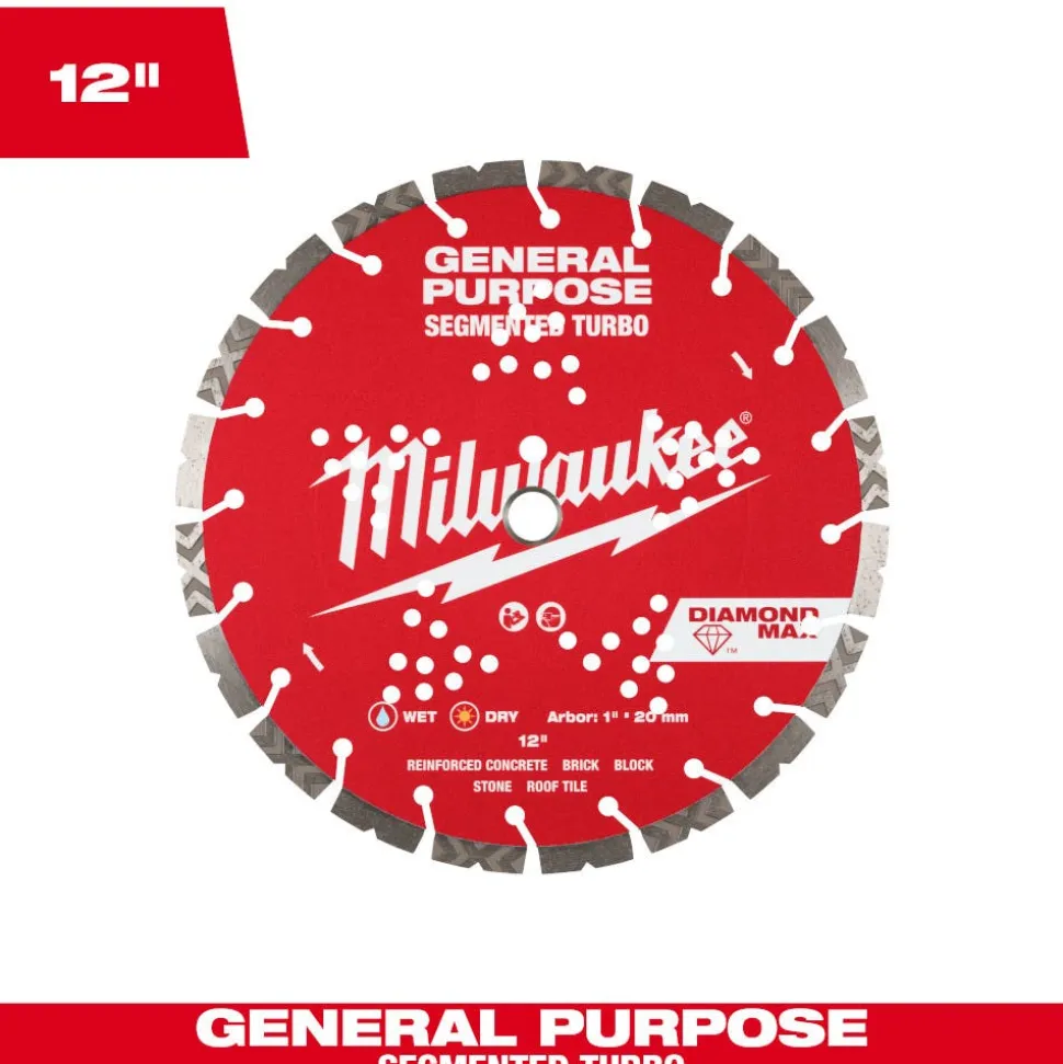 Milwaukee Tools 12" Diamond Max Segmented Turbo, General Purpose Diamond Blade 49-93-9012
