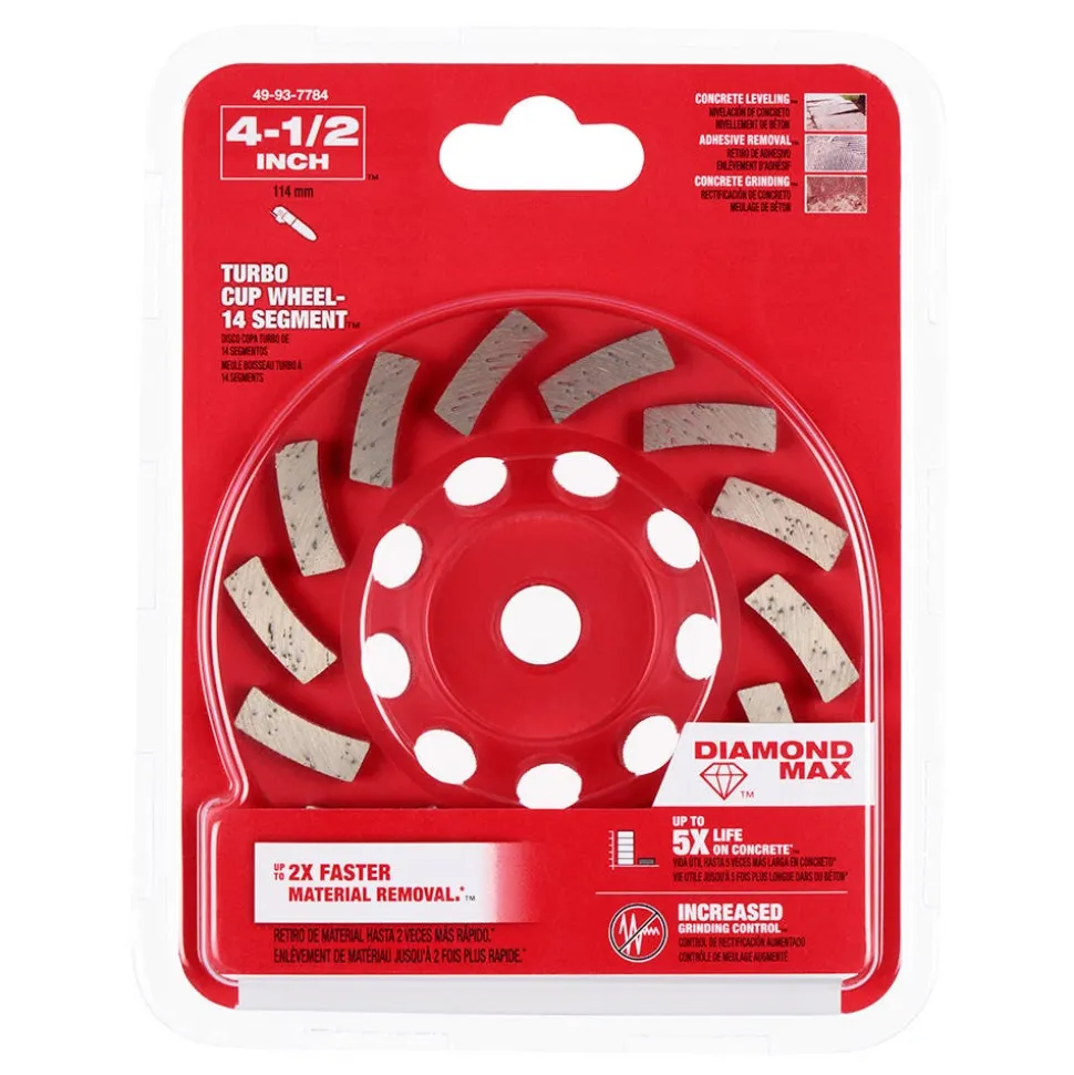 Milwaukee Tools 4-1/2" Diamond Max Turbo Diamond Cup Wheel - 14 Segment 49-93-7784