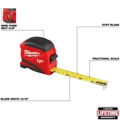 Milwaukee Tools 12ft Compact Tape Measure 48-22-1712