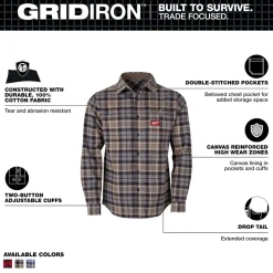 Milwaukee Tools Gridiron Flannel Shirt Gray M551G