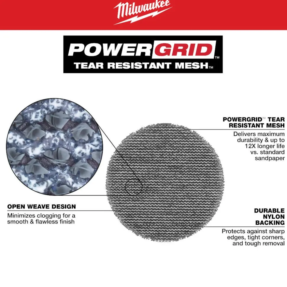 Milwaukee Tools 3” 180 Grit Mesh Sanding Discs with POWERGRID Tear Resistant Mesh – 12 pk + Pad Saver 48-80-6180