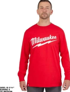 Milwaukee Tools Heavy Duty Long Sleeve with Logo T-Shirt Red 608R