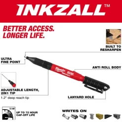 Milwaukee Tools INKZALL™ 2IN1 Deep Reach Ultra Fine Point Black Jobsite Marker 48-22-3152