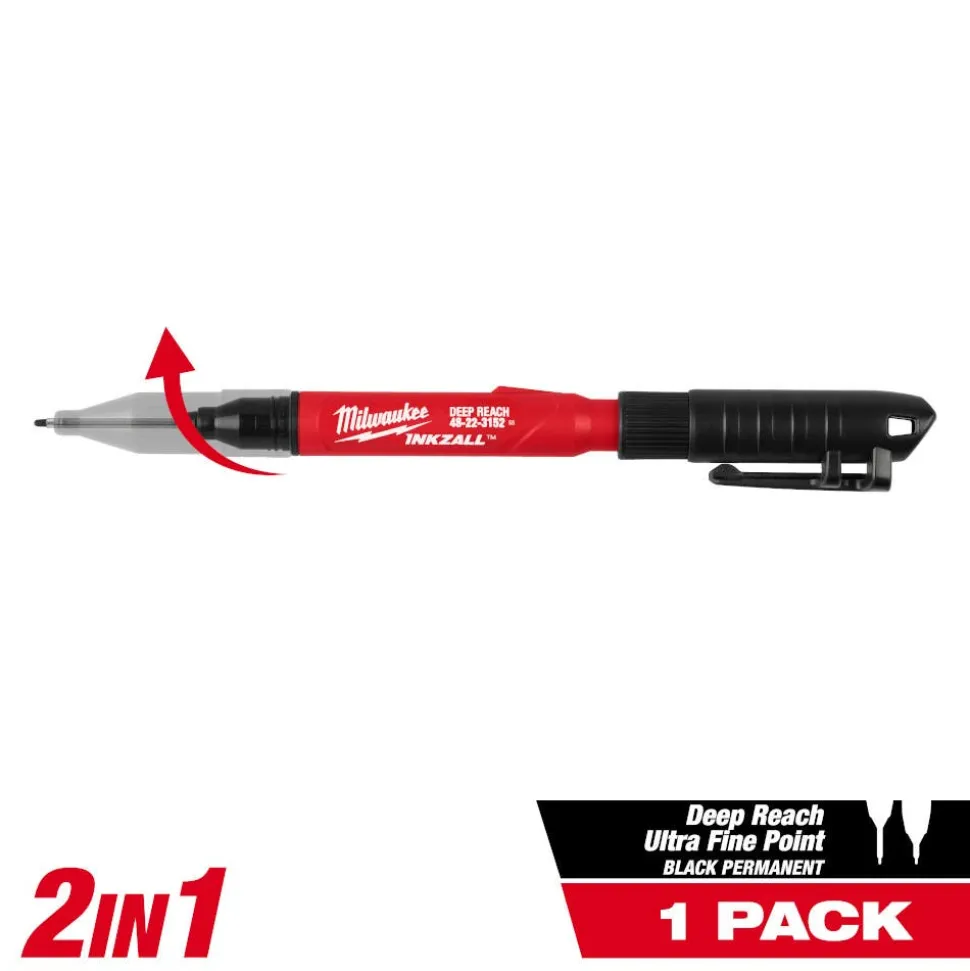 Milwaukee Tools INKZALL™ 2IN1 Deep Reach Ultra Fine Point Black Jobsite Marker 48-22-3152