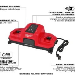 Milwaukee Tools M18 Dual Bay Simultaneous Super Charger w/ 4 Point Mounting 48-59-1816