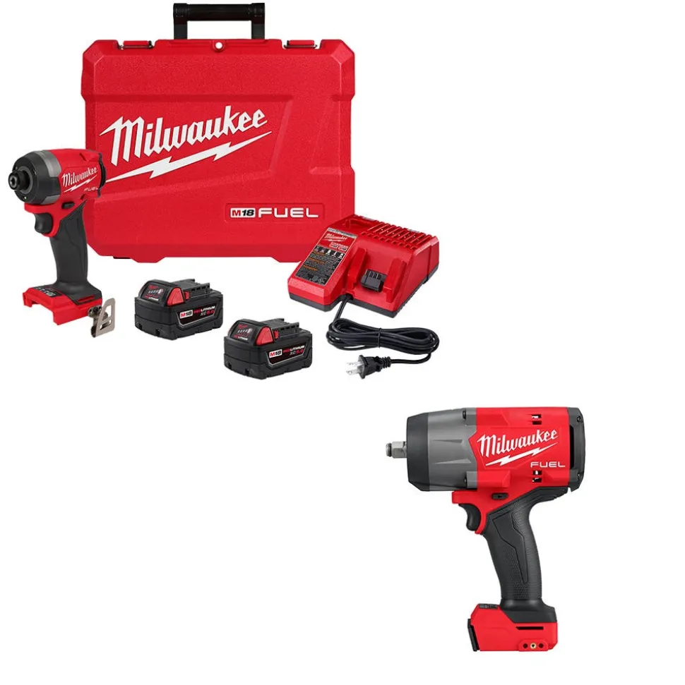 Milwaukee Tools M18 FUEL 1/4" Hex Impact Driver Kit and M18 FUEL 5" Angle Grinder Paddle Switch, No-Lock (Tool Only) KIT-2953-22-2880-20