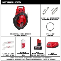 Milwaukee Tools M12 FUEL High Speed Chain Snake for 1-1/4”-2” Pipes 2519-21