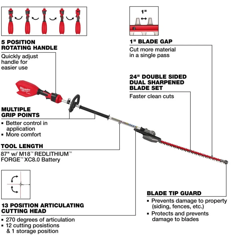 Milwaukee Tools M18 FUEL Pole Articulating Hedge Trimmer 3012-20