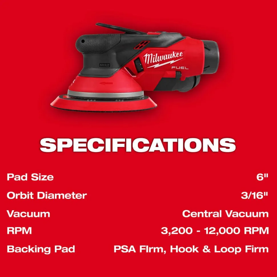 Milwaukee Tools M12 FUEL 6" Random Orbital Sander Kit (3/16") 2585-22CX