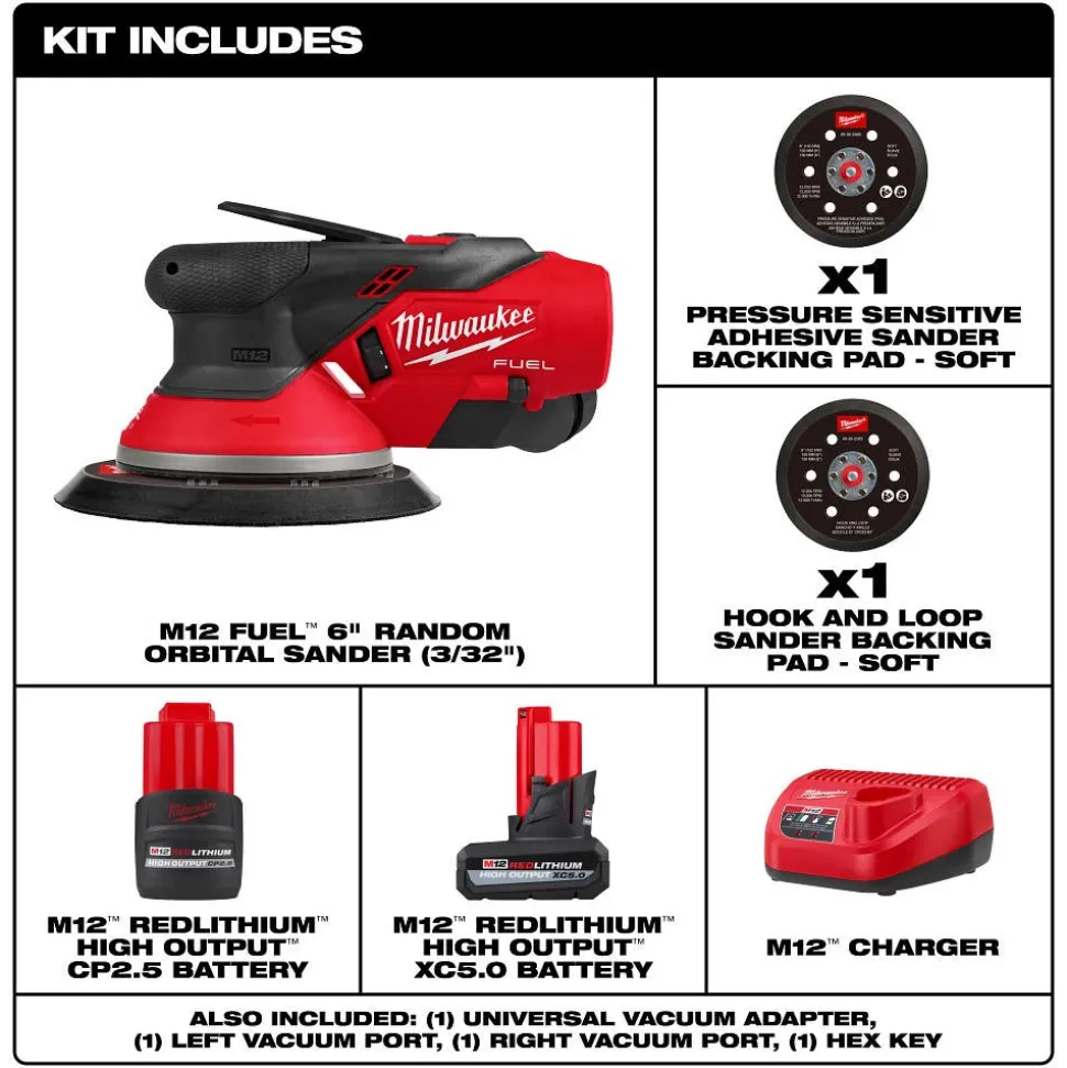 Milwaukee Tools M12 FUEL 6" Random Orbital Sander Kit (3/32") 2584-22CX