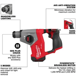 Milwaukee Tools M12 FUEL 5/8” SDS Plus Rotary Hammer 2508-20