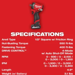 Milwaukee Tools M12 FUEL Stubby 1/2