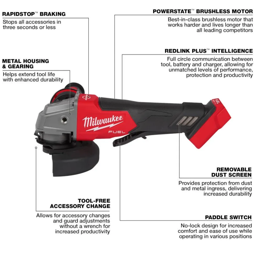Milwaukee Tools M18 FUEL SURGE 1/4" Hex Hydraulic Driver (5.0Ah) Kit and M18 FUEL 5" Angle Grinder Paddle Switch, No-Lock (Tool Only) KIT-2760-22-2880-20
