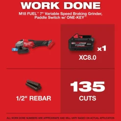 Milwaukee Tools M18 FUEL 4-1/2"-7" Variable Speed Braking Grinder w/ Paddle Switch & ONE-KEY 3674-20