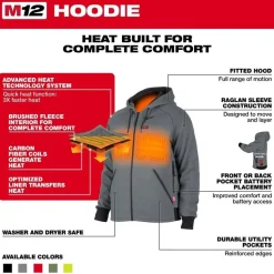 Milwaukee Tools M12 Gray Heated Hoodie Only 306G-20
