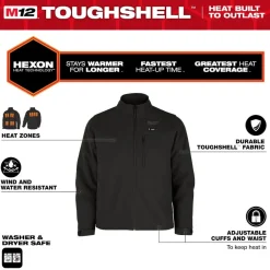 Milwaukee Tools M12 Heated Toughshell Jacket Black, Kit M100B