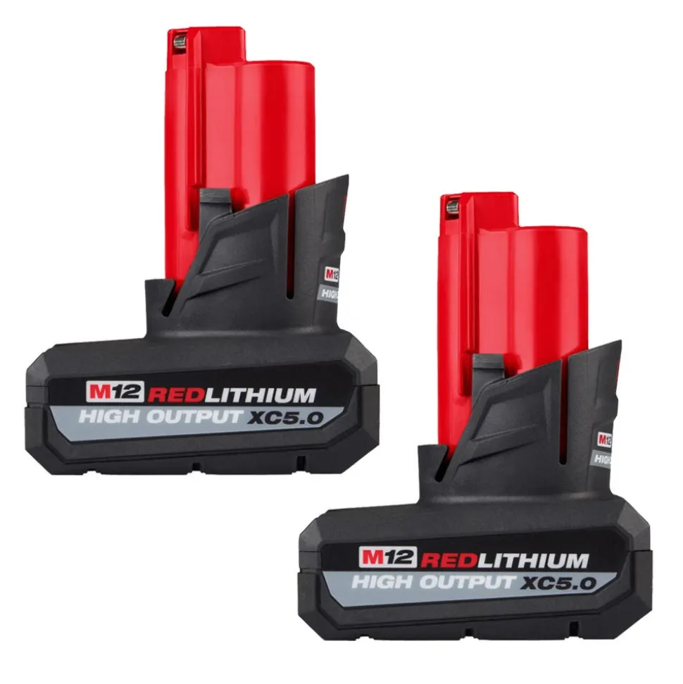 Milwaukee Tools (2) M12 REDLITHIUM HIGH OUTPUT XC5.0 Battery Pack and M12 Fuel 3" Compact Cut Off Tool (Bare Tool) KIT-48-11-2450-48-11-2450-2522-20