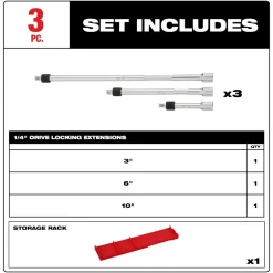 Milwaukee Tools 3pc 1/4” Drive Locking Extension Set 48-22-9360