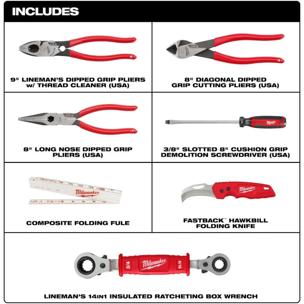 Milwaukee Tools 7 PC. Power Utility Hand Tool Set 48-22-0143